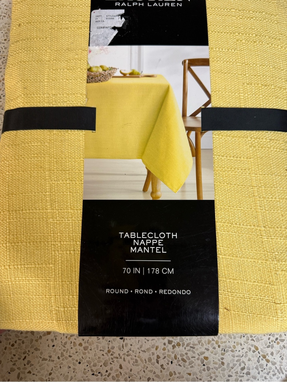 Ralph Lauren Bright Yellow Round Tablecloth 70” NEW